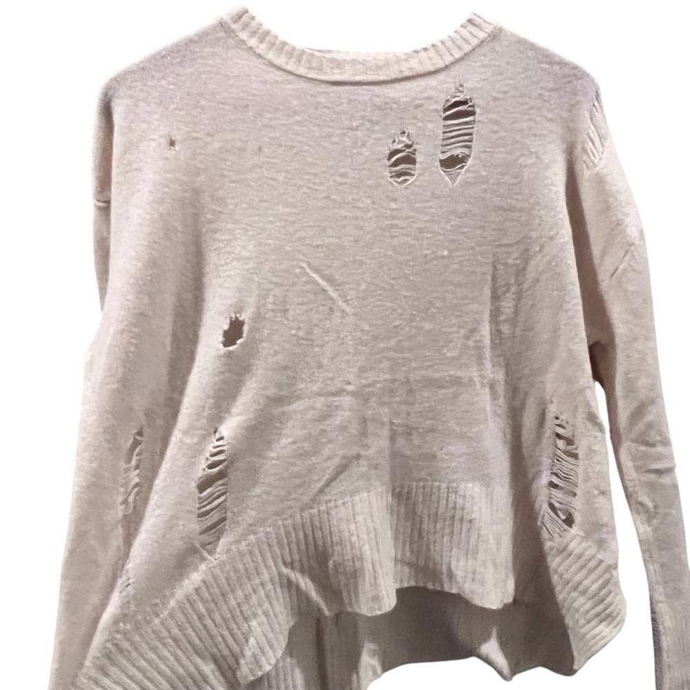 Enza Costa Cream Distressed Wool Cashmere Sweater - Picture 4 of 12